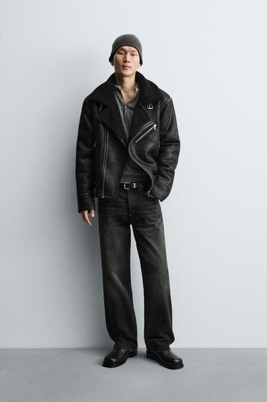 BLOUSON EN MATIÈRE SYNTHÉTIQUE COMBINÉE - Noir de Zara