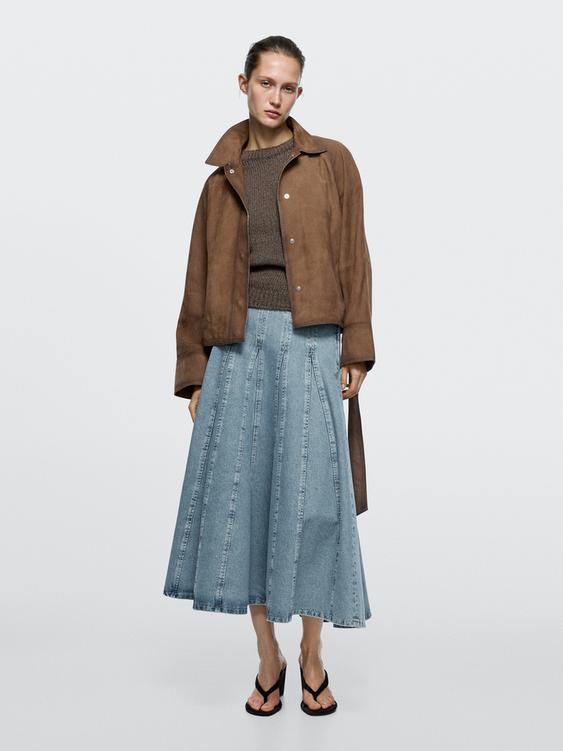 Denim godet midi skirt from Zara - $160