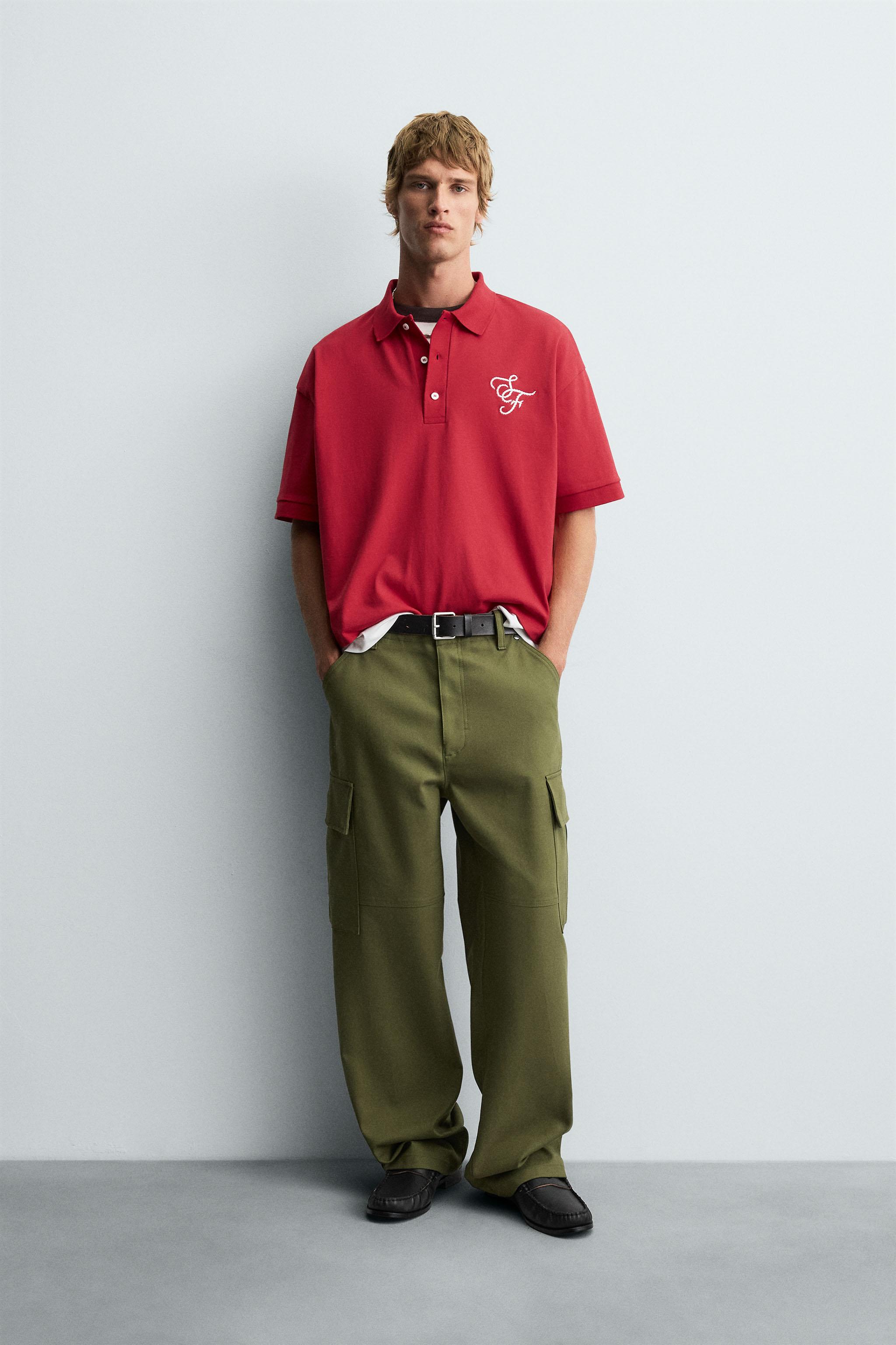 EMBROIDERED TEXT POLO SHIRT - Red | ZARA Canada