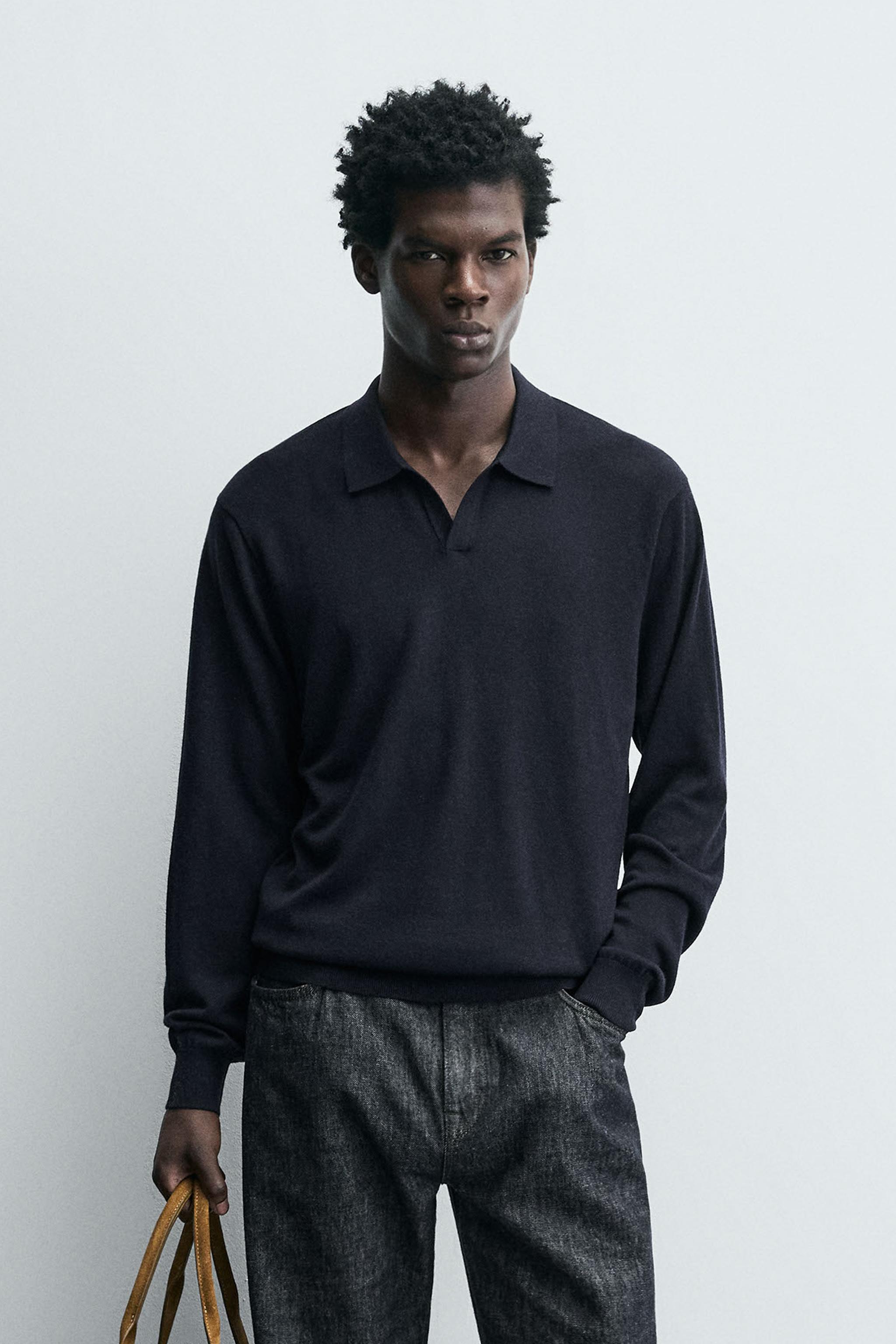 POLO DE TRICÔ COM LÃ - SEDA - Azul-marinho | ZARA Brasil