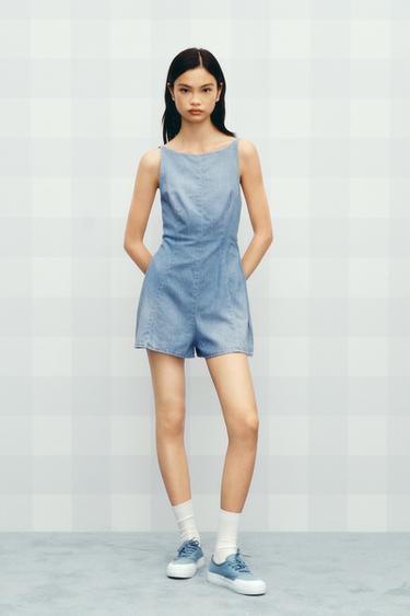 TRF DENIM SHORT JUMPSUIT - Light blue by Zara