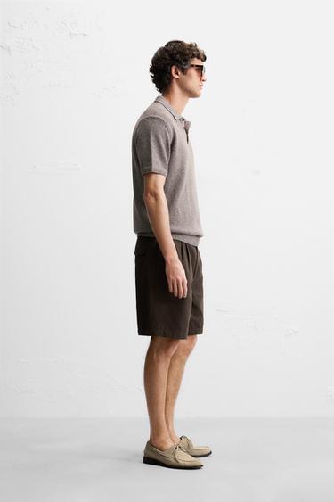 CONTRAST TEXTURE KNITTED POLO SHIRT - Brown by Zara - Image 3