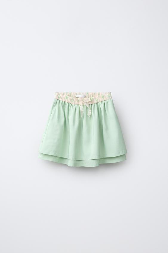 TAFFETA SKIRT WITH WAIST DETAIL - Light lime green by Zara - Image 0