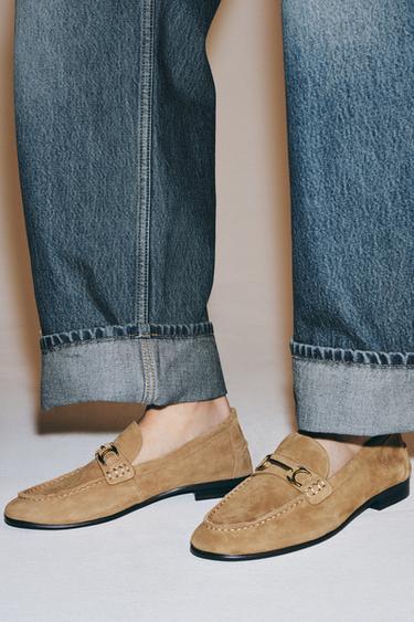SUEDE LOAFERS WITH METAL APPLIQUÉ - Beige by Zara - Image 0