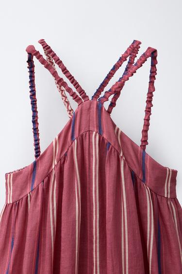 100% RAMIE STRIPED SAROUEL JUMPSUIT - Dark pink by Zara - Image 2