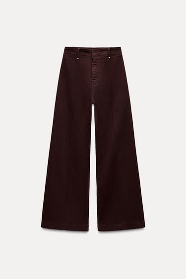 JEANS ZW COLLECTION WIDE LEG TIRO ALTO - Burgundy de Zara