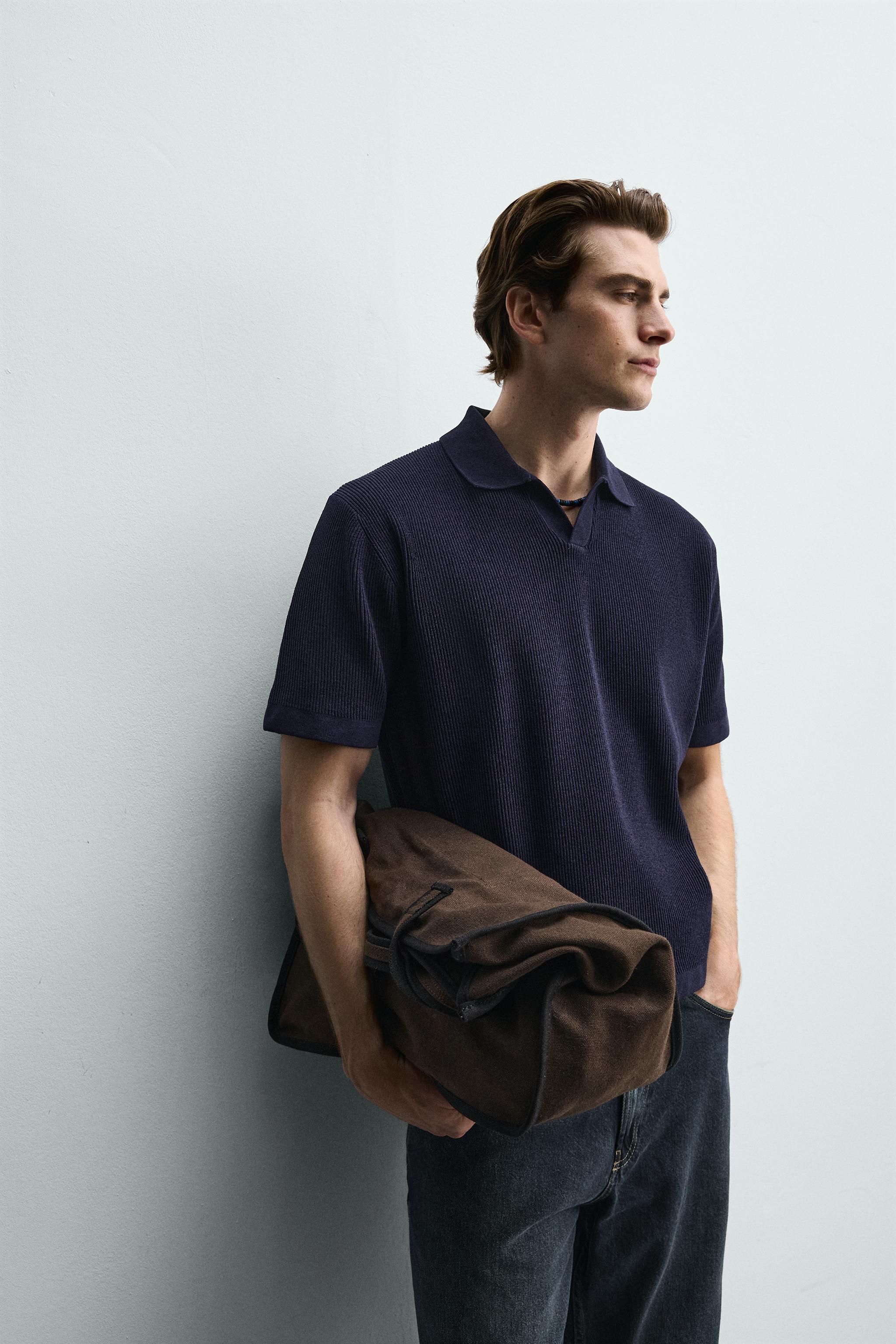 ニットテクスチャーポロシャツ - ネイビーブルー | ZARA Japan / 日本
