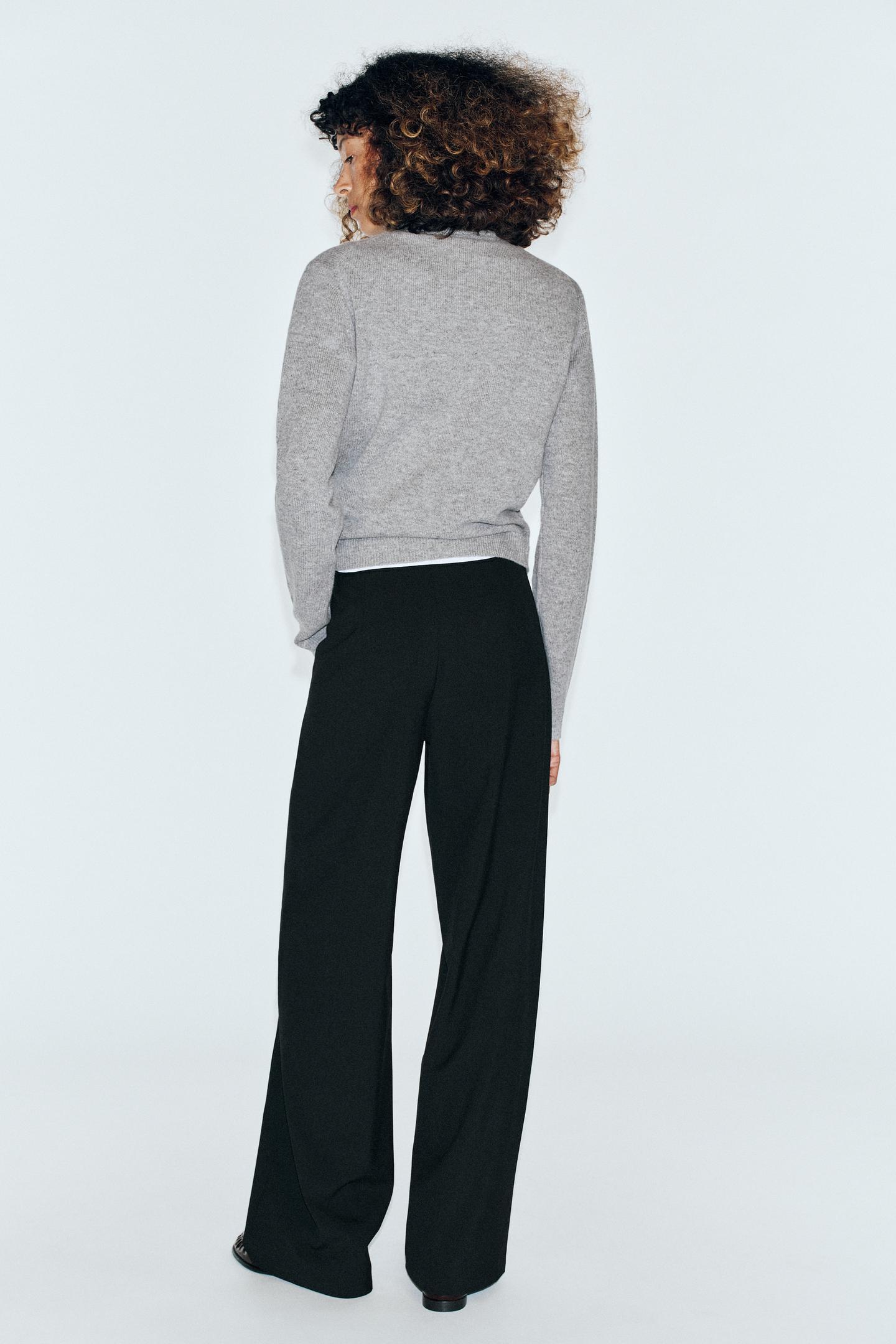 Женские брюки Zara Mid-Rise Straight-Leg, цвет: Чёрный — фото 7