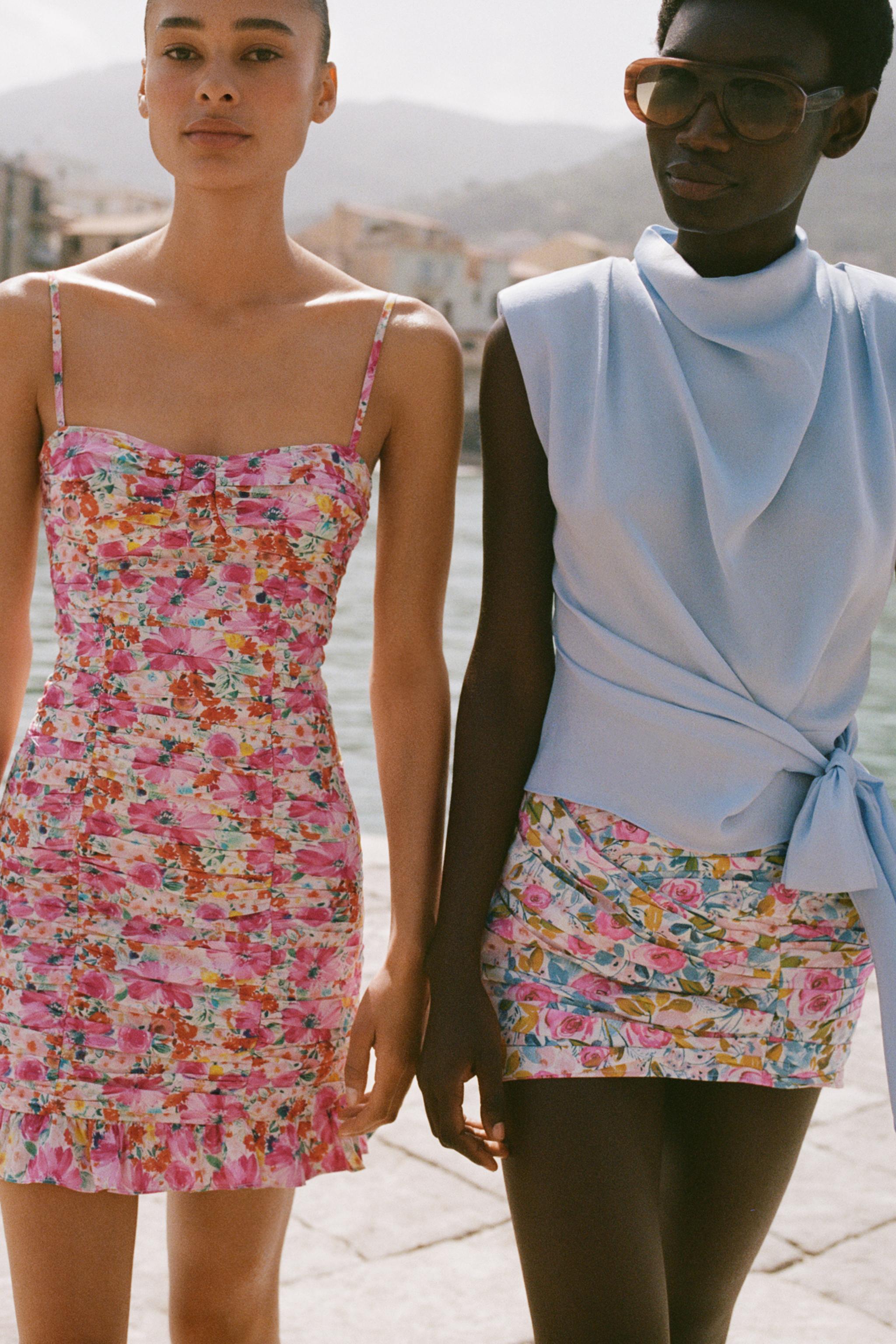 DRAPED FLORAL PRINT MINI SKIRT