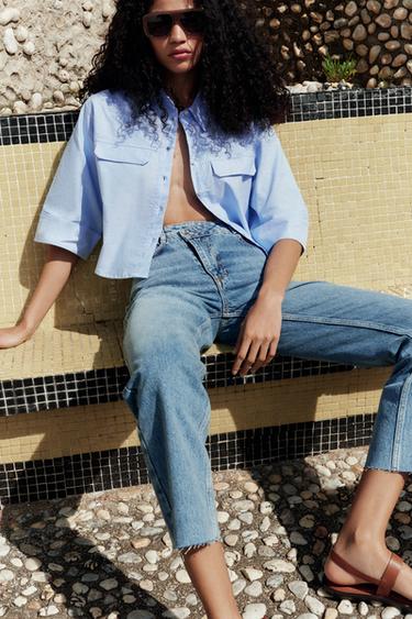 JEANS Z1975 STRAIGHT HIGH-WAIST CROSSOVER WAIST - Mid-blue by Zara