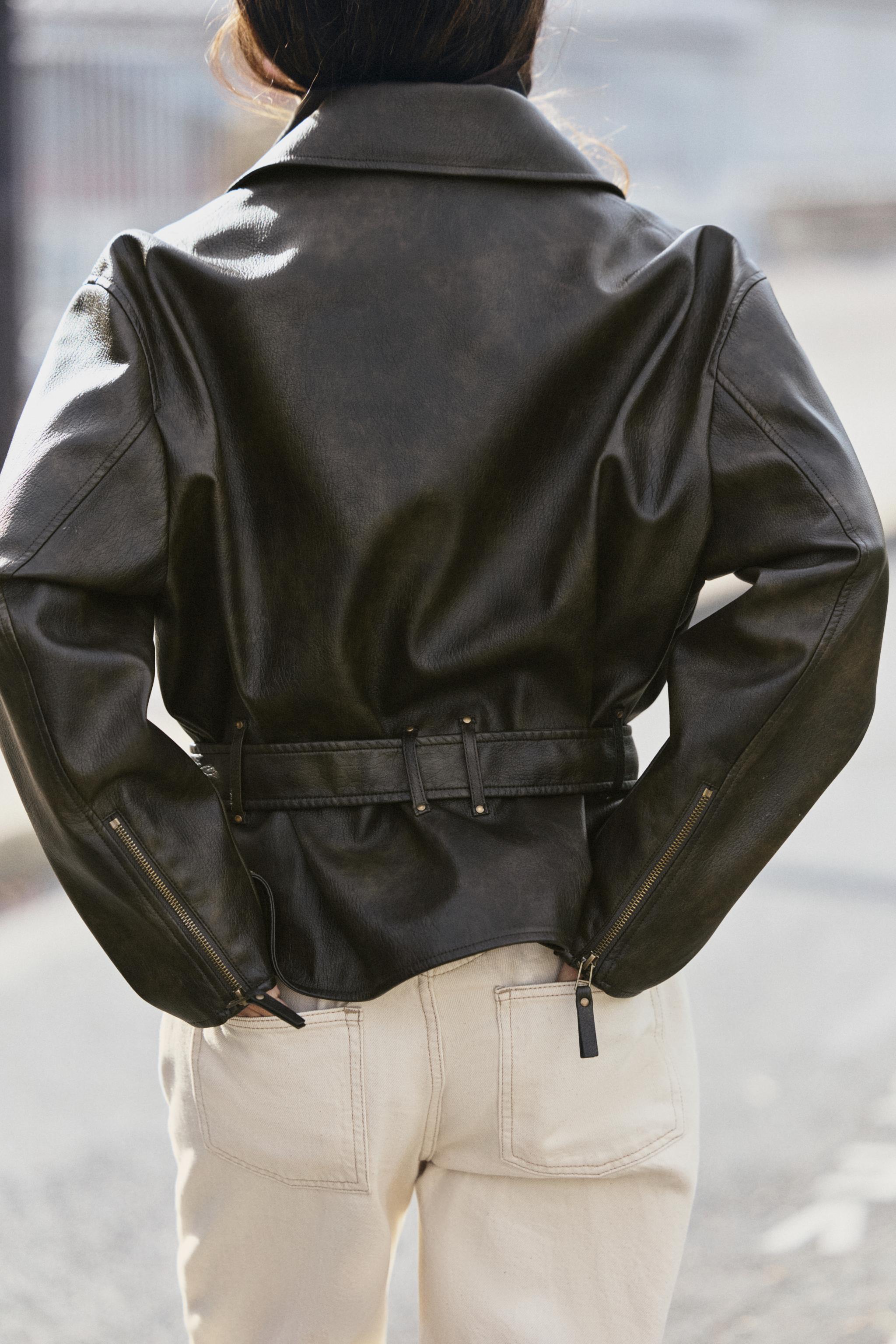 BELTED FAUX LEATHER JACKET