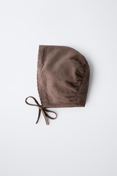 EMBROIDERED LACE BONNET - Brown by Zara - Image 2