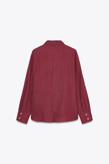 CHEMISE OVERSIZE AVEC LIN - Grenat de Zara - Image 7