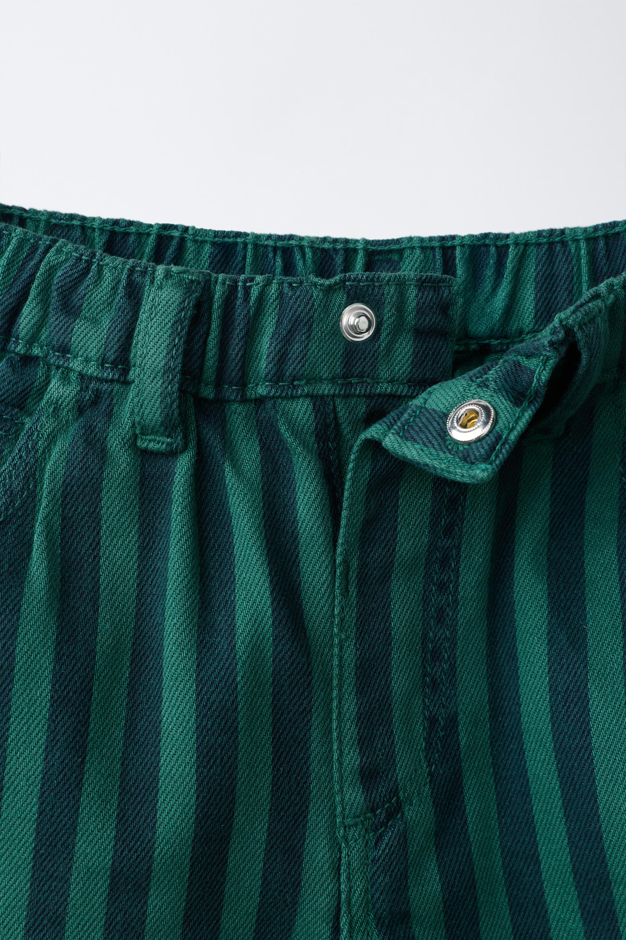 STRIPED TWILL BAGGY PANTS