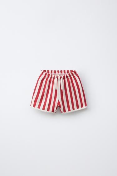PACK OF TWO PLAIN AND STRIPED BERMUDA SHORTS - White / Red by Zara - Image 1