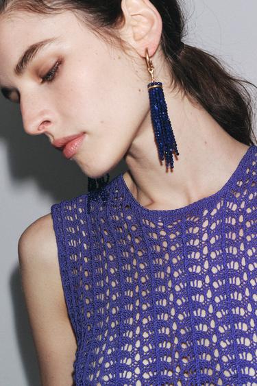 Zara BEADED CASCADE EARRINGS - Golden - Image 0