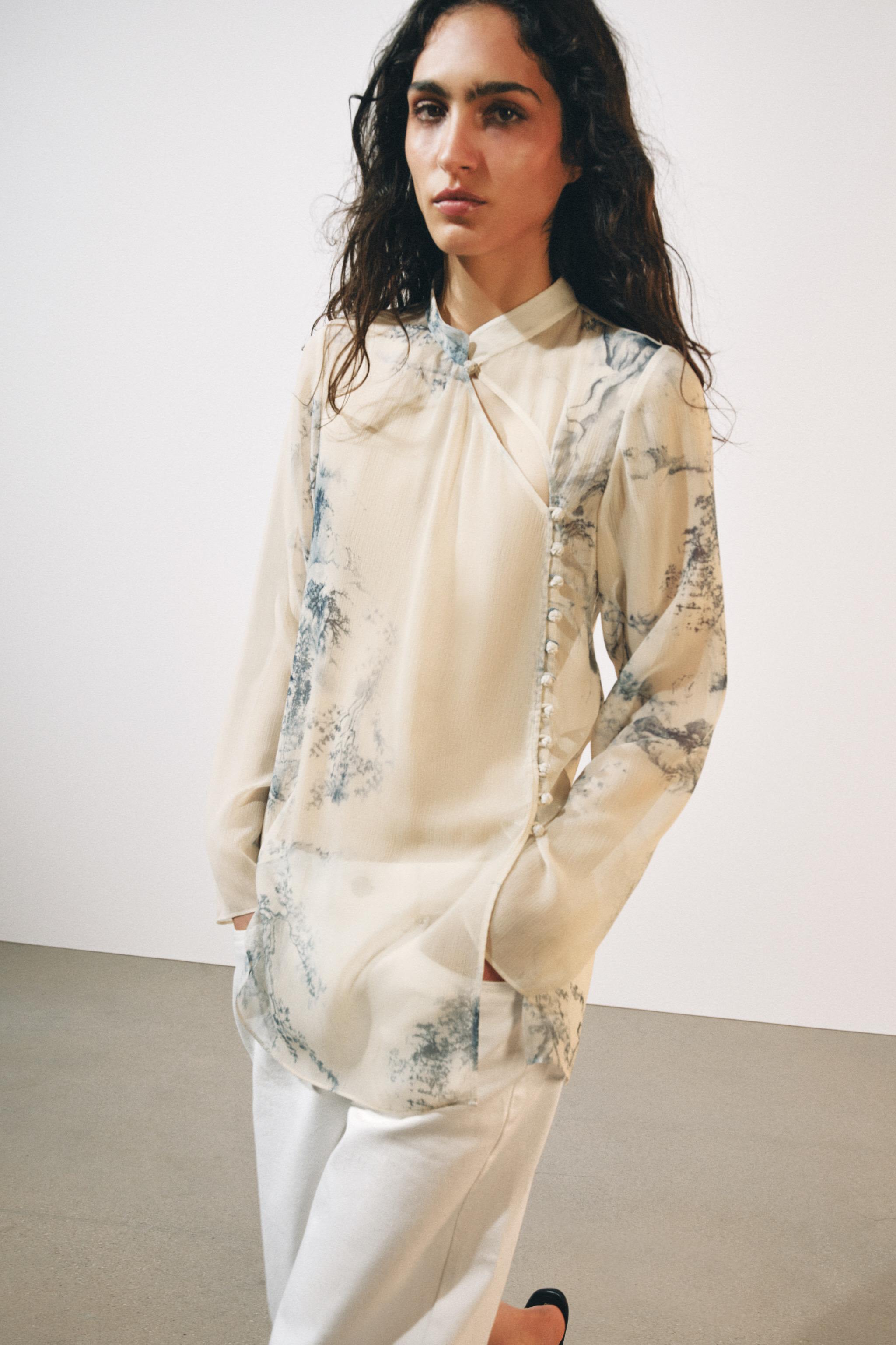 Женские рубашки Zara ZW COLLECTION PRINTED BUTTON-UP SHIRT — фото 5