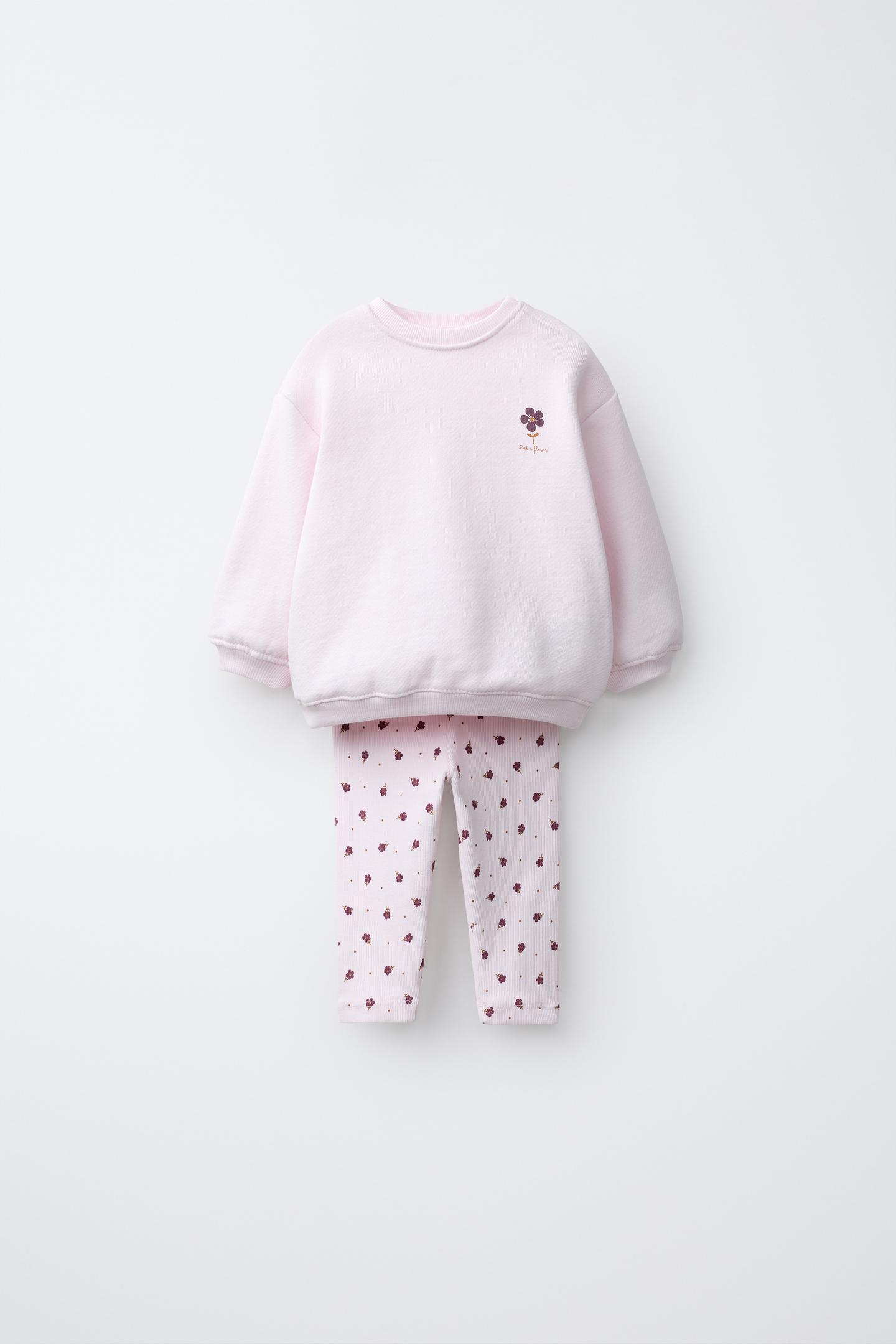 Детский комплект Zara Floral Sweatshirt and Leggings Set, цвет: Розовый