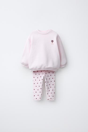 FLORAL SWEATSHIRT AND LEGGINGS SET — Pink 1