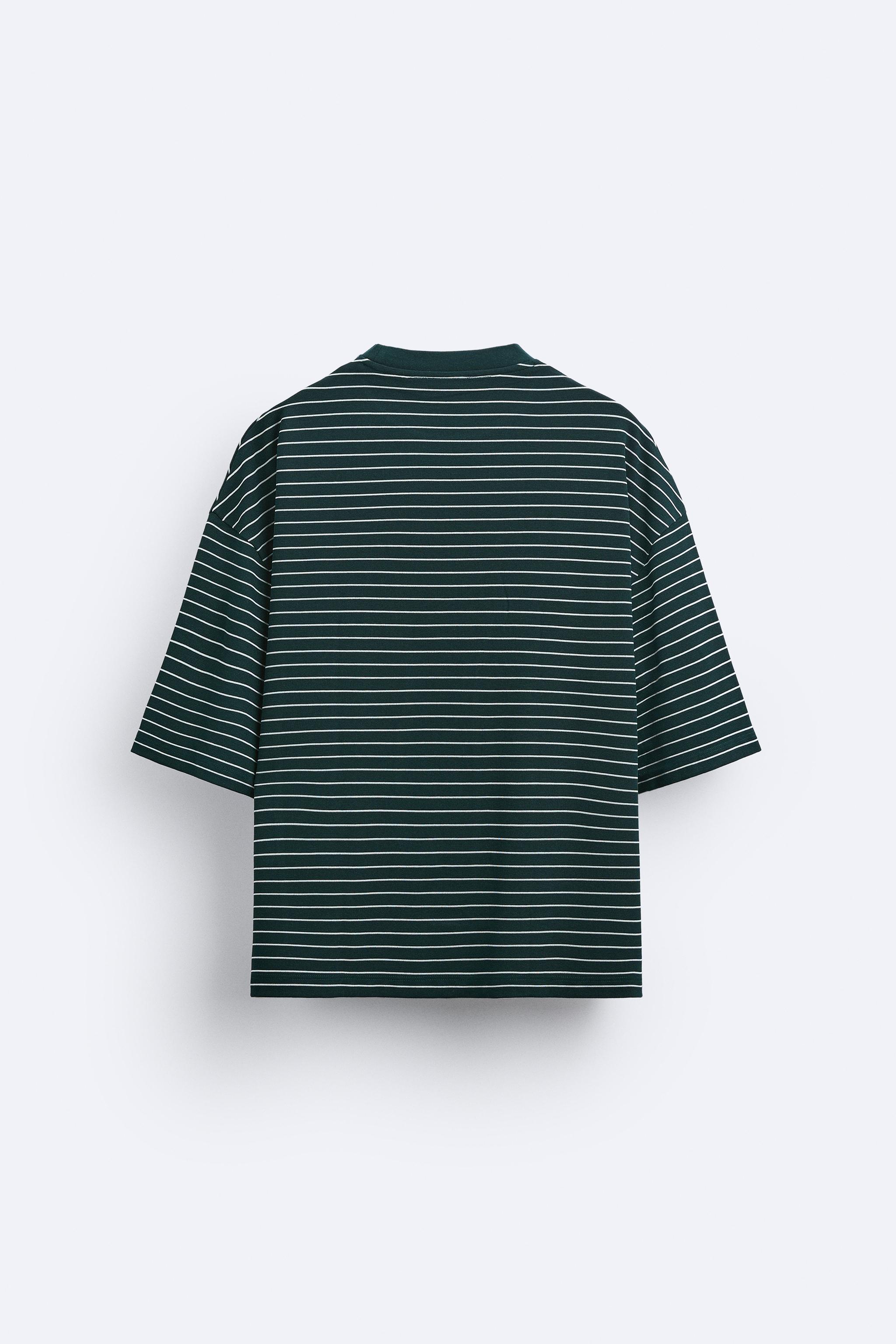 ストライプテクスチャー Tシャツ - ボトルグリーン | ZARA Japan / 日本