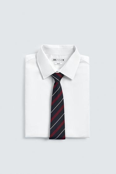 100% SILK STRIPED TIE - Navy blue by Zara - Image 3