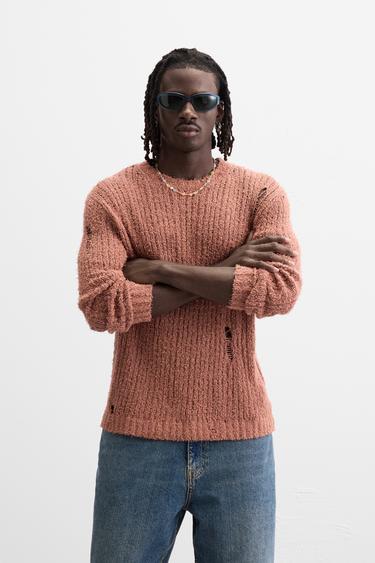 RIPPED-EFFECT SWEATER - Orange by Zara