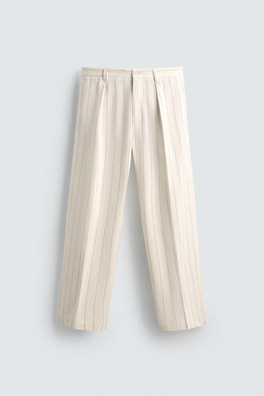 PLEATED STRIPED TROUSERS - Ecru by Zara
