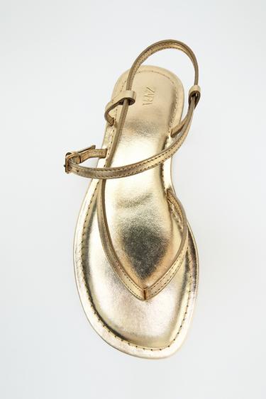 Zara METALLIC EFFECT LEATHER SANDALS - Gold