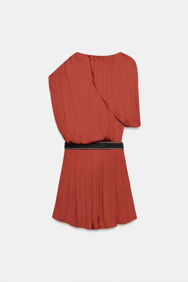 ROBE COURTE ASYMÉTRIQUE AVEC CEINTURE - brique foncée de Zara - Image 5