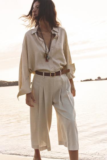 OVERSIZE LINEN BLEND SHIRT - Sand by Zara