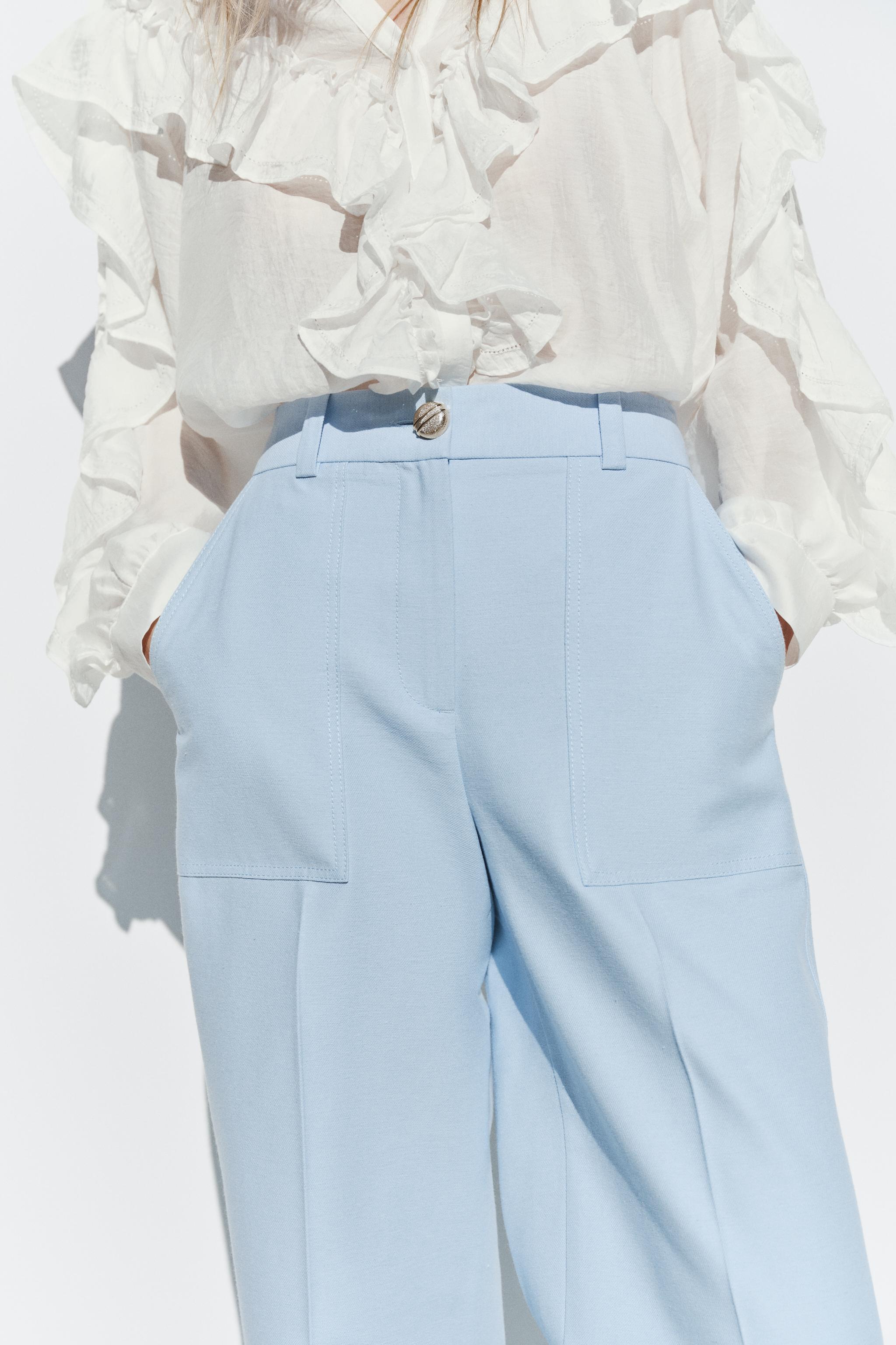 スペイン発送 ZARA ビッグボタン付きストレートパンツ 今季新作 スペイン発送 ZARA ビッグボタン付きストレートパンツ 今季新作