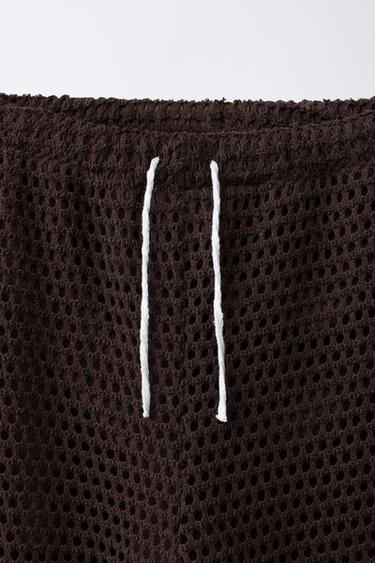 WIDE-LEG CROCHET FLORAL TROUSERS - Brown by Zara - Image 2
