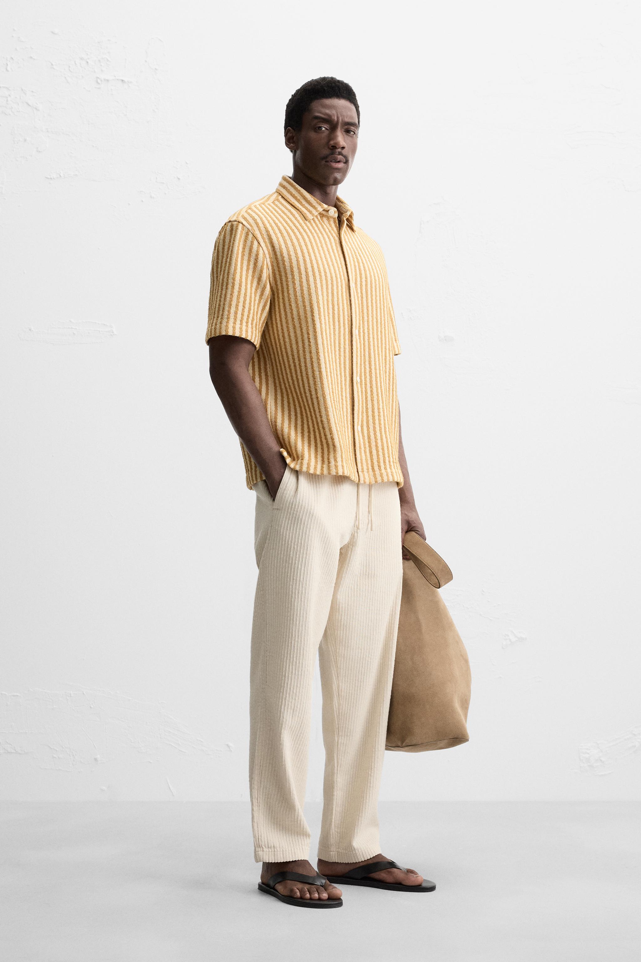 ストライプ柄テクスチャー生地シャツ - イエロー | ZARA Japan
