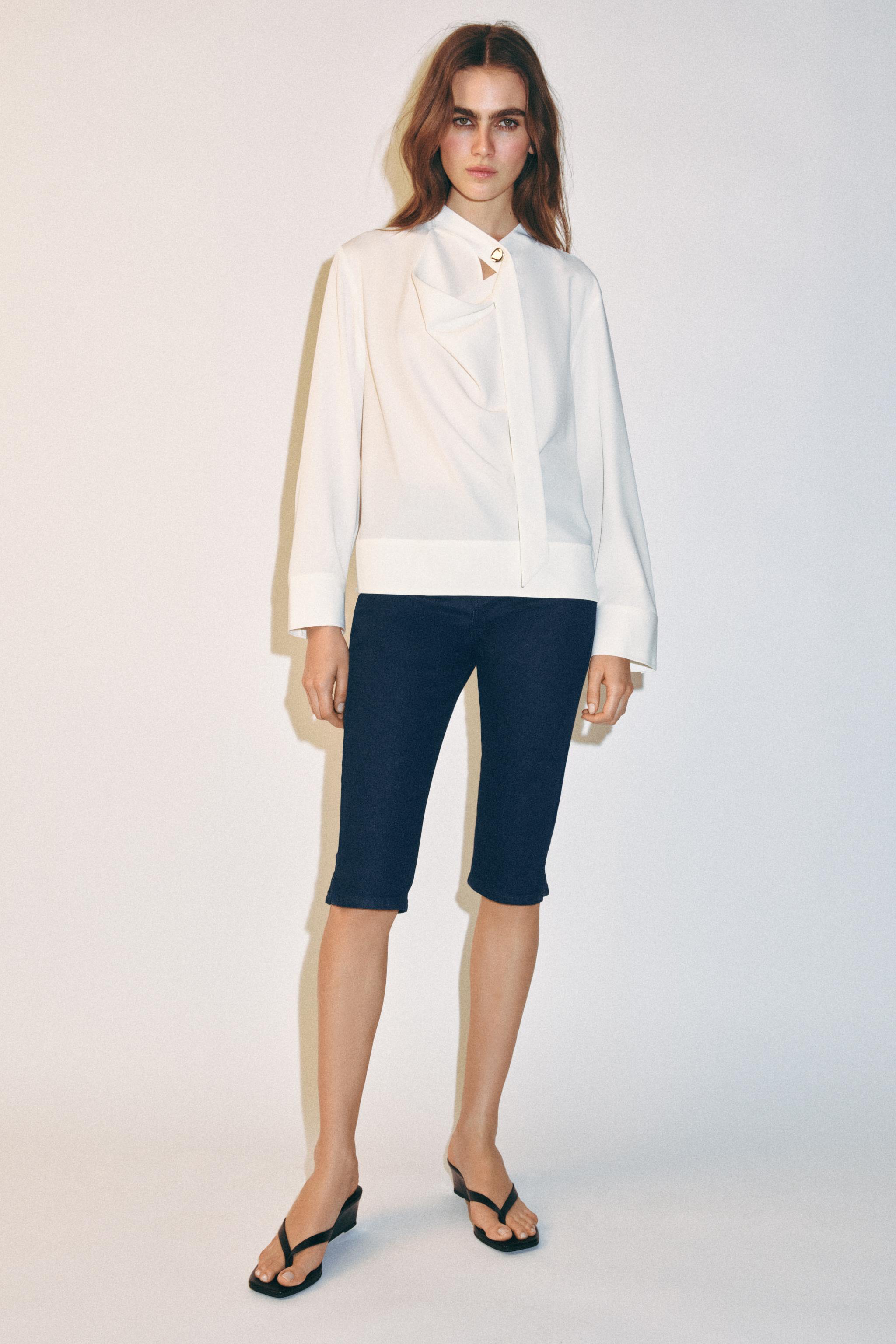 CAMISA COM FITA NO DECOTE - Cru | ZARA Brasil