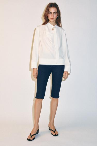 SHIRT WITH NECK TAPE - Ecru by Zara - Image 0