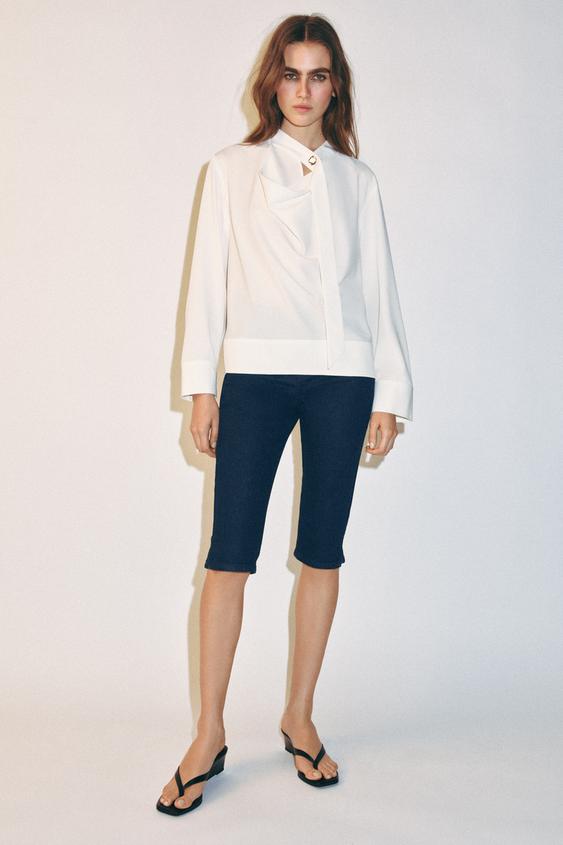 CAMISA CINTA CUELLO - Crudo de Zara - Imagen 0