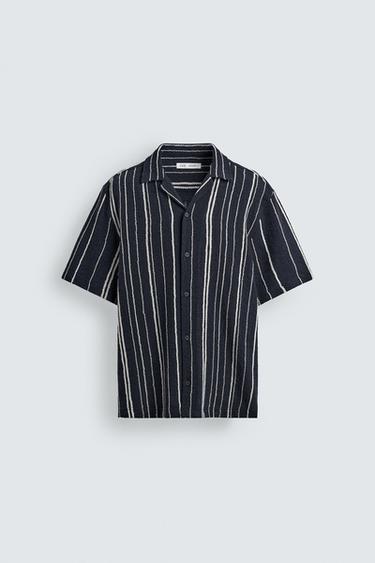 REGULAR FIT STRIPED JACQUARD SHIRT - Navy blue by Zara