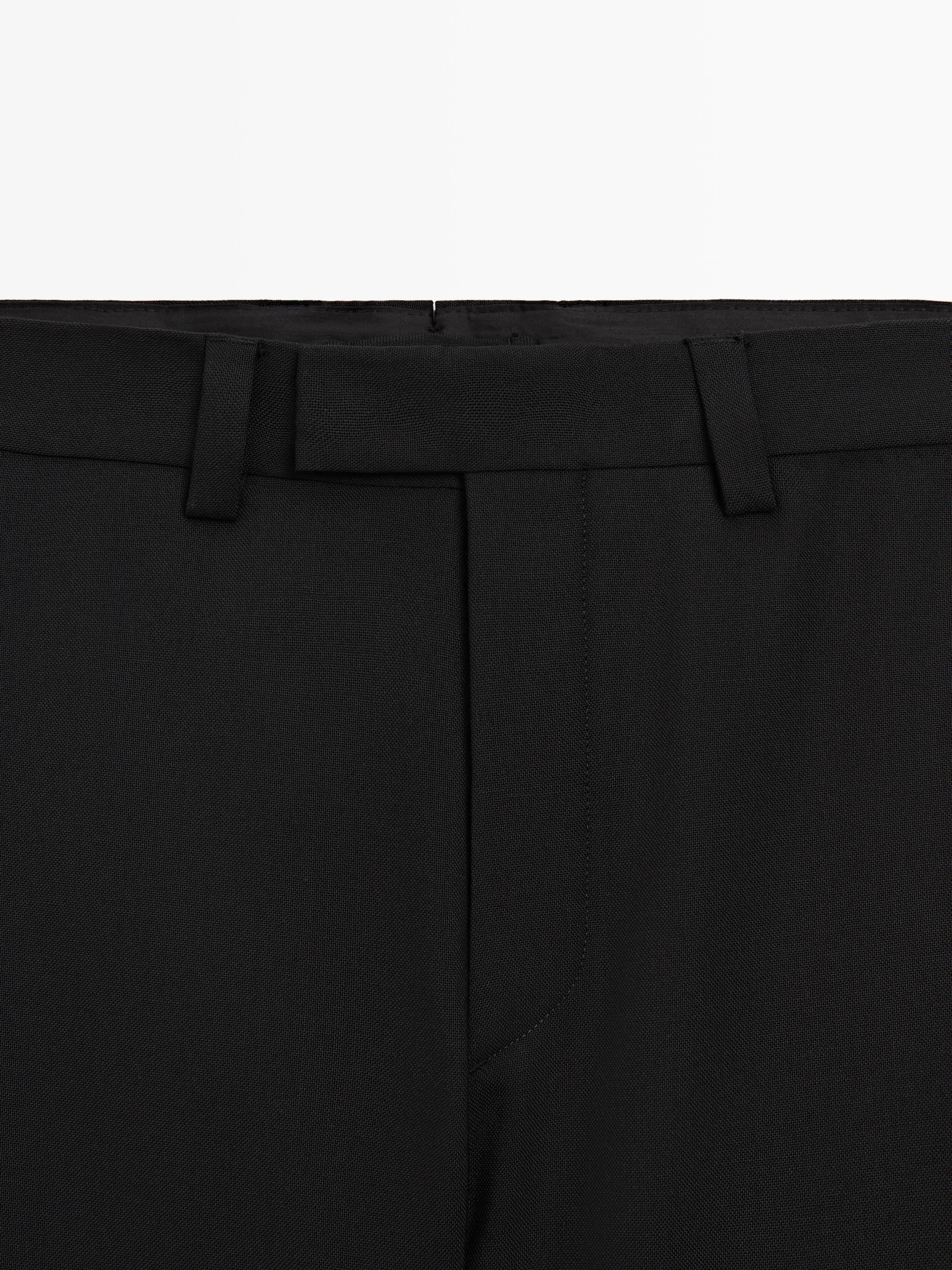 Three-ply wool barrel fit trousers