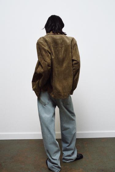 VESTE EN CUIR DE DAIM 100 % ZW COLLECTION LIMITED EDITION - Kaki de Zara - Image 2