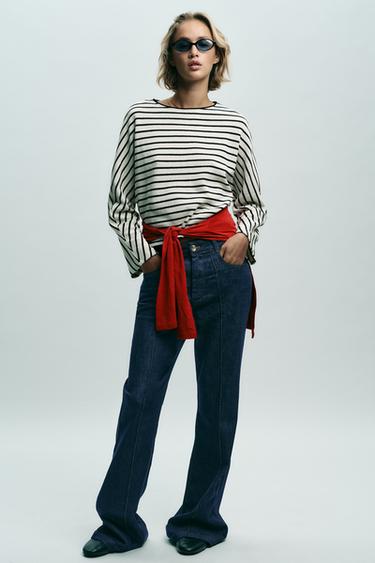 STRIPED BATWING SLEEVE TOP - Black / White by Zara