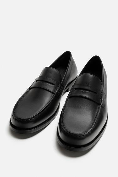 LEATHER PENNY LOAFERS - Black by Zara - Image 1