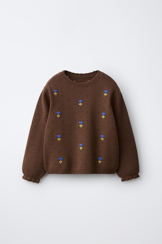 SUÉTER DE PUNTO CON BORDADOS - Marrón de Zara - Imagen 0