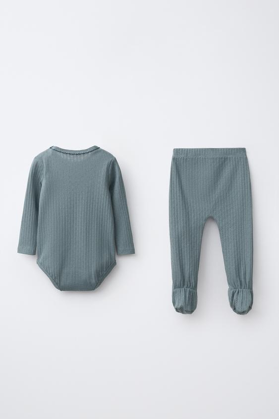 LOT BODY ET LEGGING CANNELÉ - Bleu pétrole de Zara - Image 1