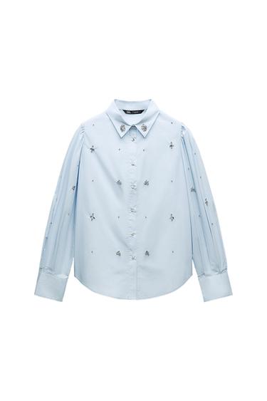RHINESTONE POPLIN SHIRT