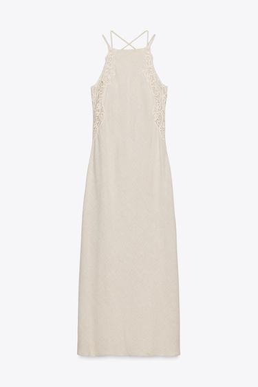 VESTIDO MIDI COMBINADO CROCHET - Bege-claro da Zara