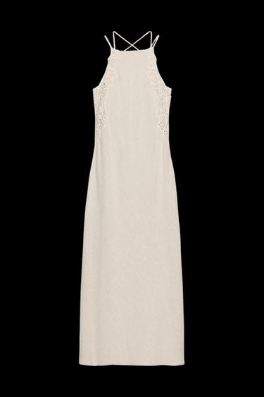 MIDI-KLEID MIT HÄKEL-MATERIALKOMBINATION - Hellbeige von Zara