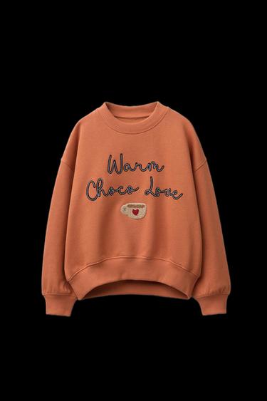 Zara EMBROIDERED TEXT SWEATSHIRT - Brick