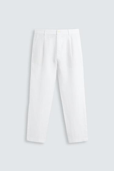 100% LINEN TROUSERS - White by Zara