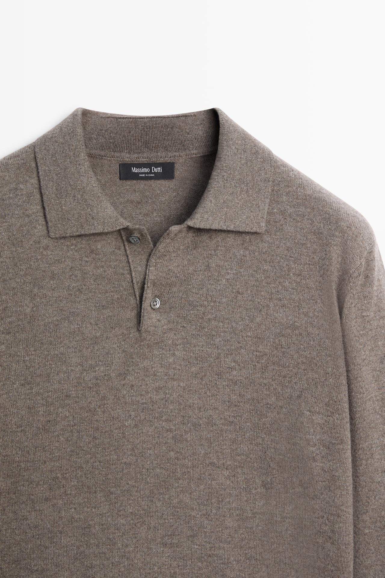 Wool blend knit polo sweater — Dark khaki