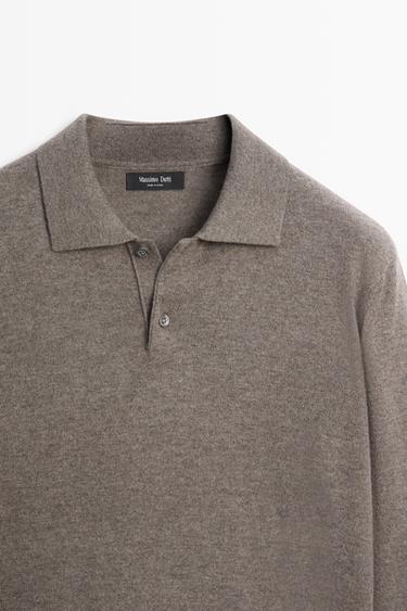 Wool blend knit polo sweater — Dark khaki 2